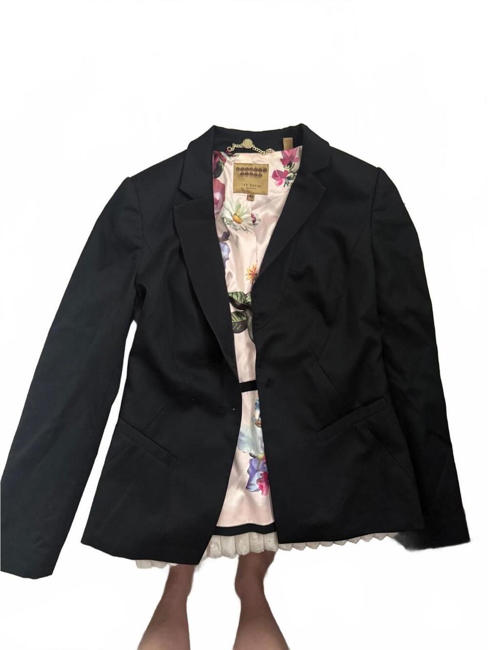 Ted Baker Black Blazer with Floral Lining, Size 3